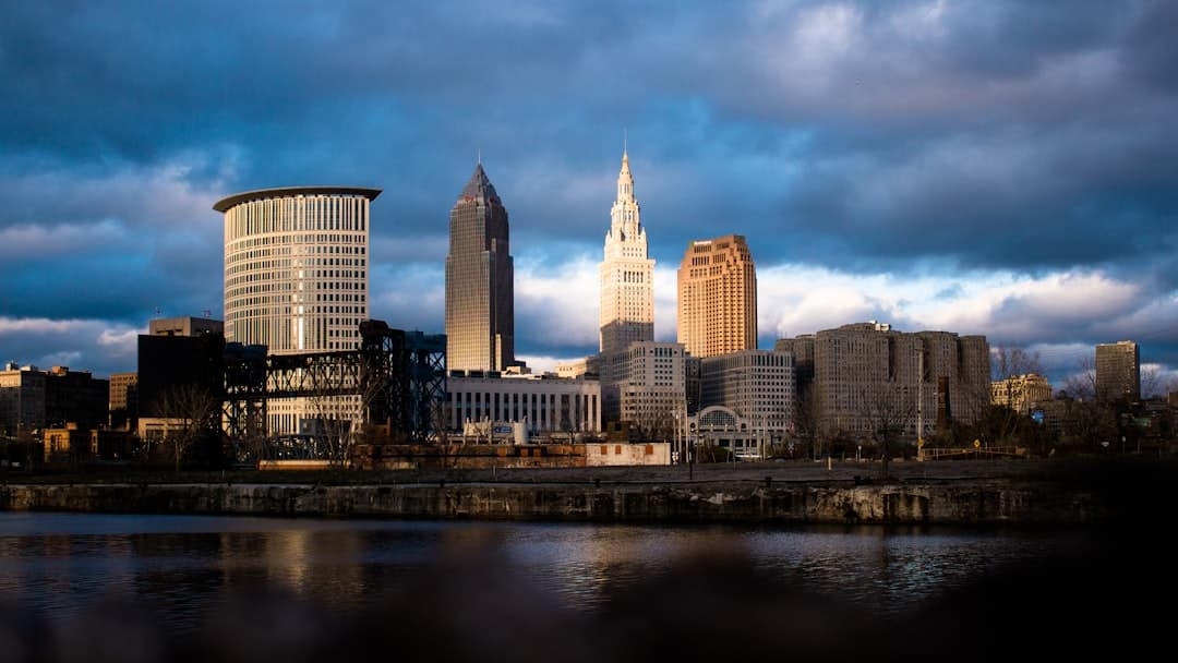 Cleveland Ohio skyline along Lake Erie