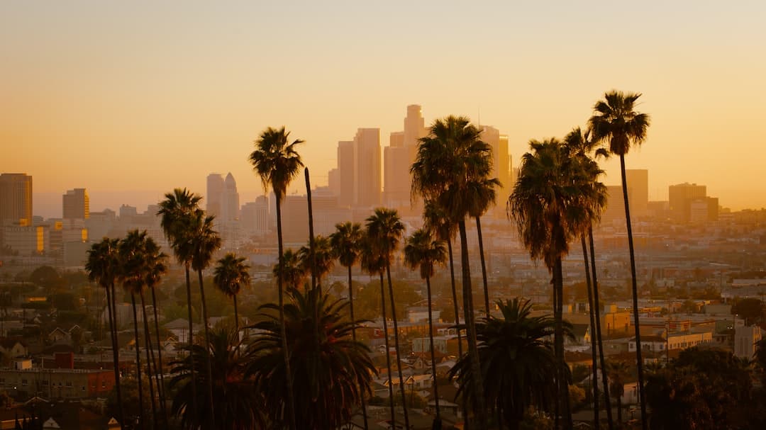 Los Angeles California skyline with mountains behind