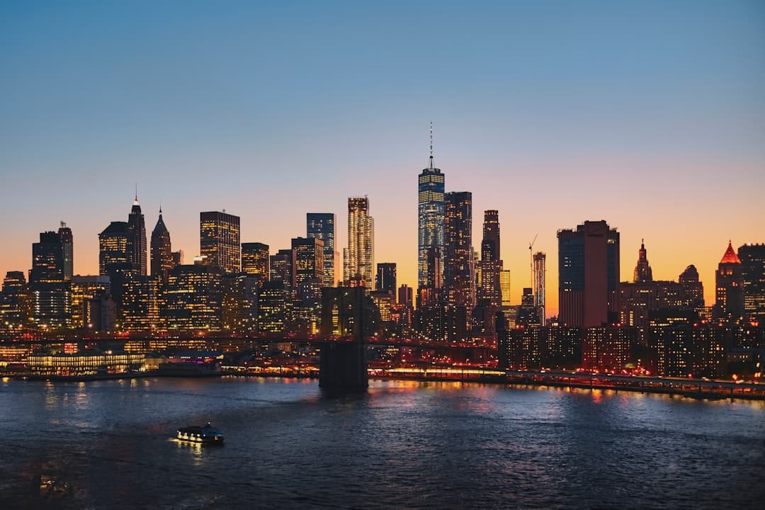 New York City Manhattan skyline at sunset