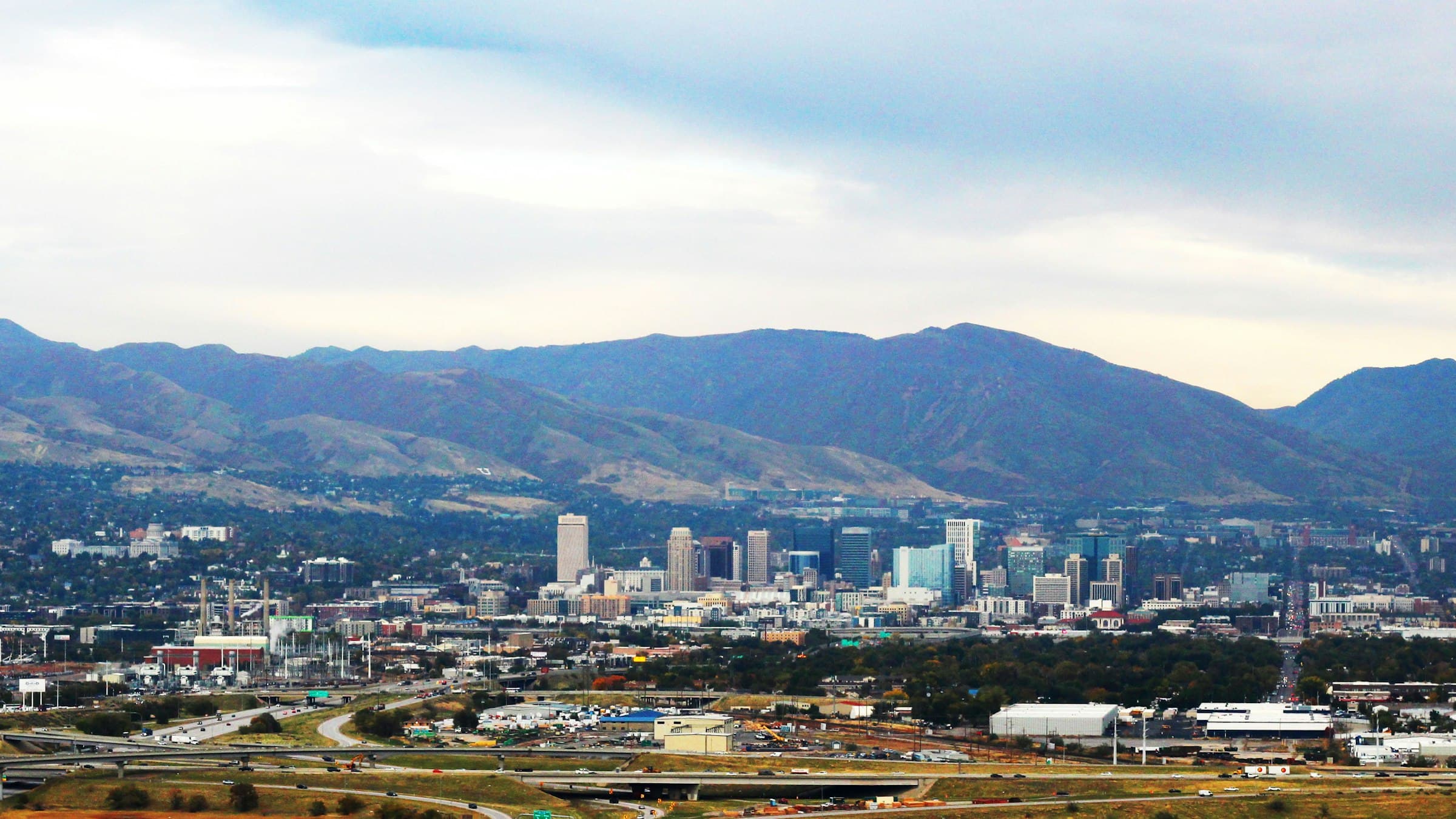 Salt Lake City skyline with the Wasatch Mountains beyond
