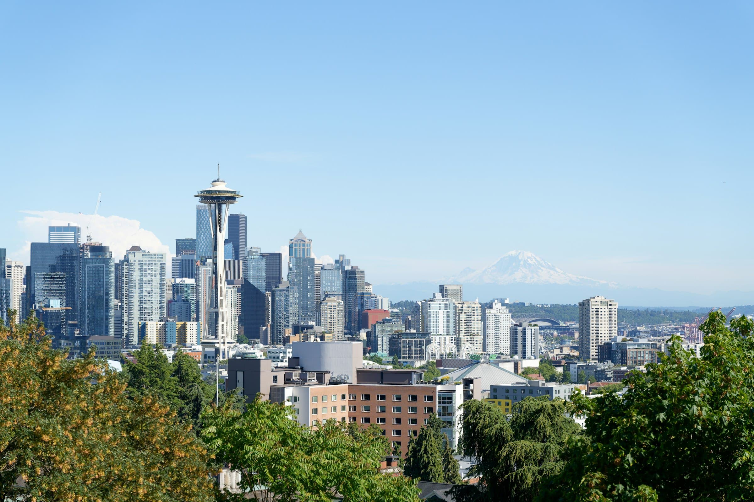 Seattle skyline with the Space Needle on a bright day